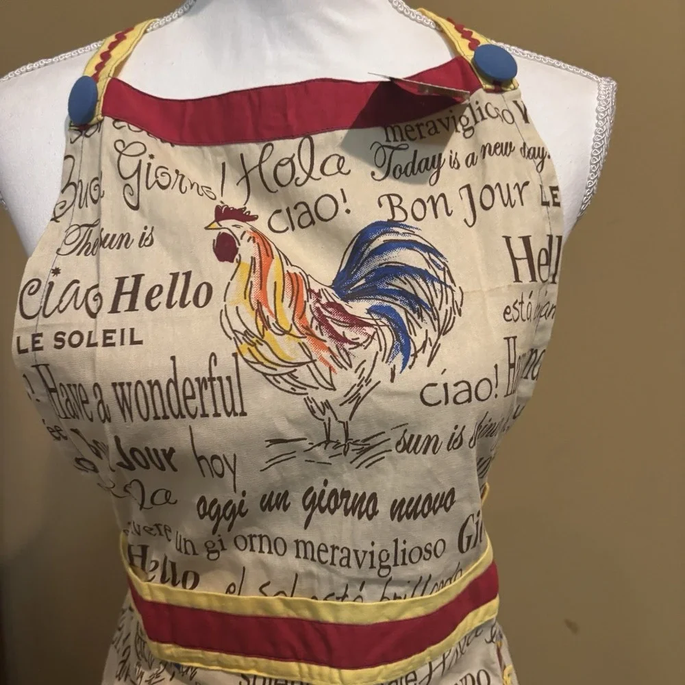 Pier 1 Imports Rooster Ruffle Hostess Apron 100% Cotton‎ Ivory NWT
